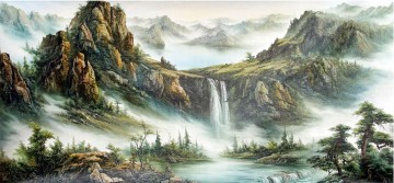 Montañas Rocosas en el paisaje chino de niebla Pinturas al óleo